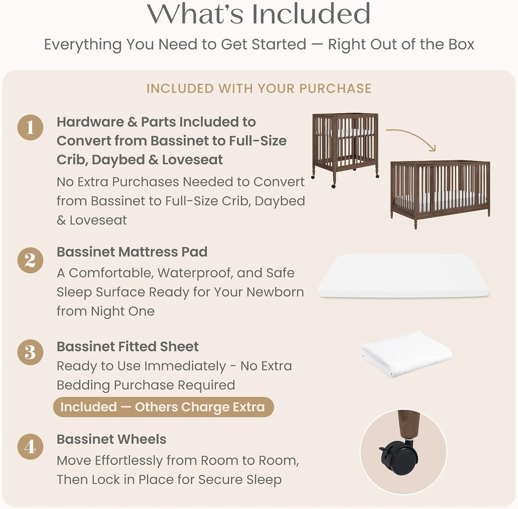Jalen Grow with Me 9-in-1 Convertible Crib, Teak Brown | Greenguard Gold Certified Crib Converts from Portable