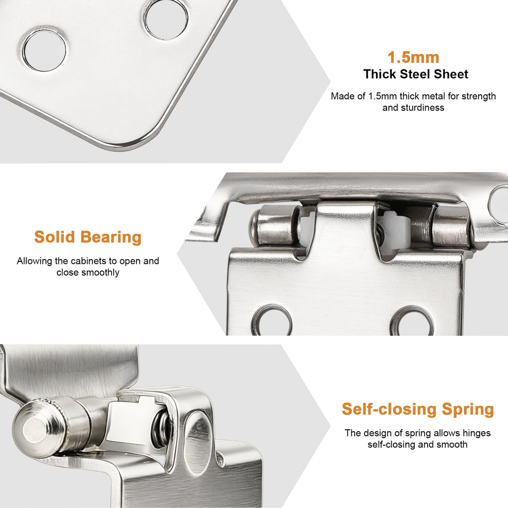 50 Pack (25 Pairs) Brushed Nickel Cabinet Hinges, 1/2" Overlay (Variable) Hinges Cabinets, Decorative Self Closing