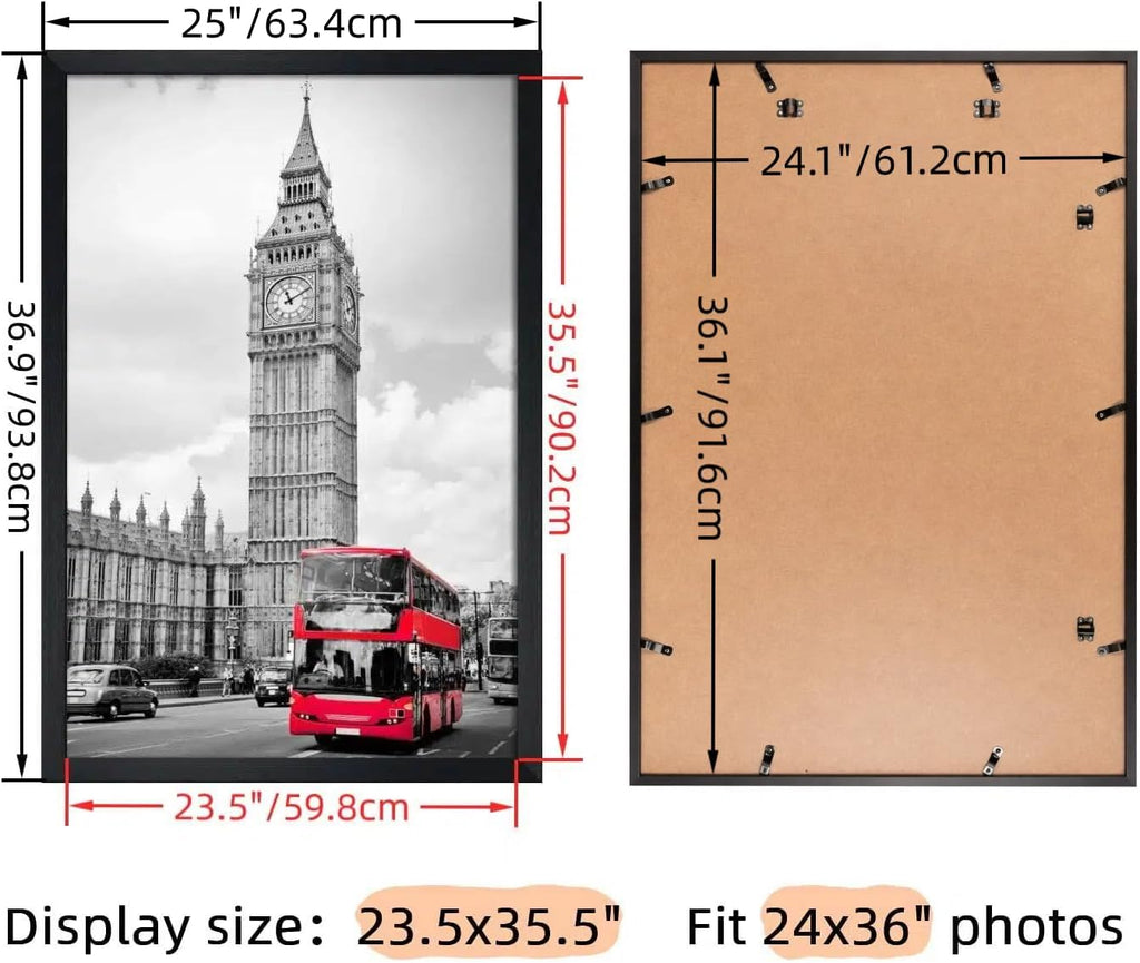 24x36 Poster Frame Black, 36x24 Metal Picture Frame for Wall Display, 1 Pack