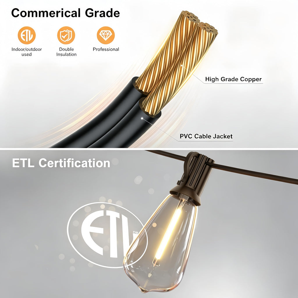 60FT Outdoor String Lights ST38 LED with Remote Waterproof Dimmable