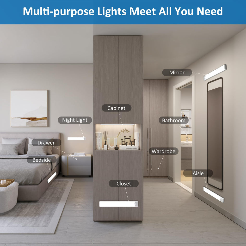Motion Sensor Under Cabinet Lights, 3-Pack, Cool White, 12 inch