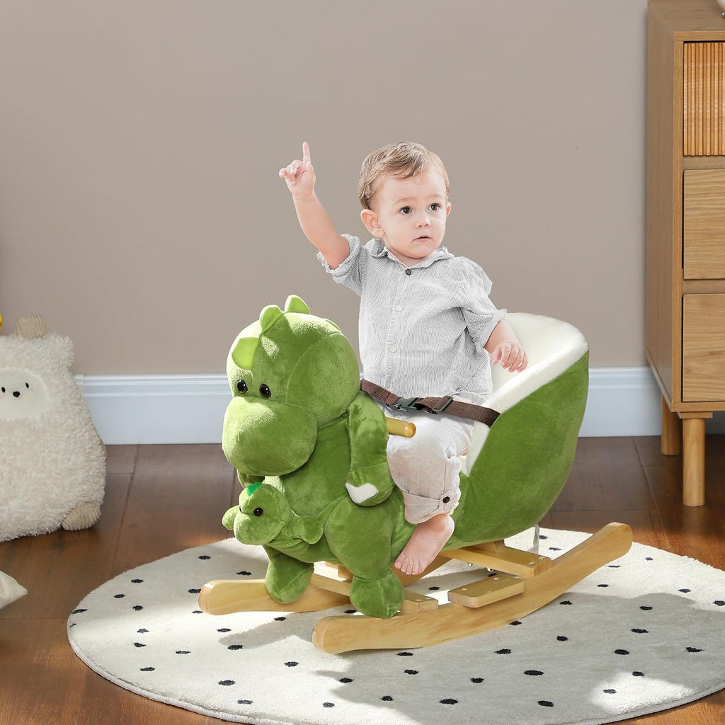 Baby Rocking Horse Plush Dinosaur Animal Rocker Seat Belt 18 Green