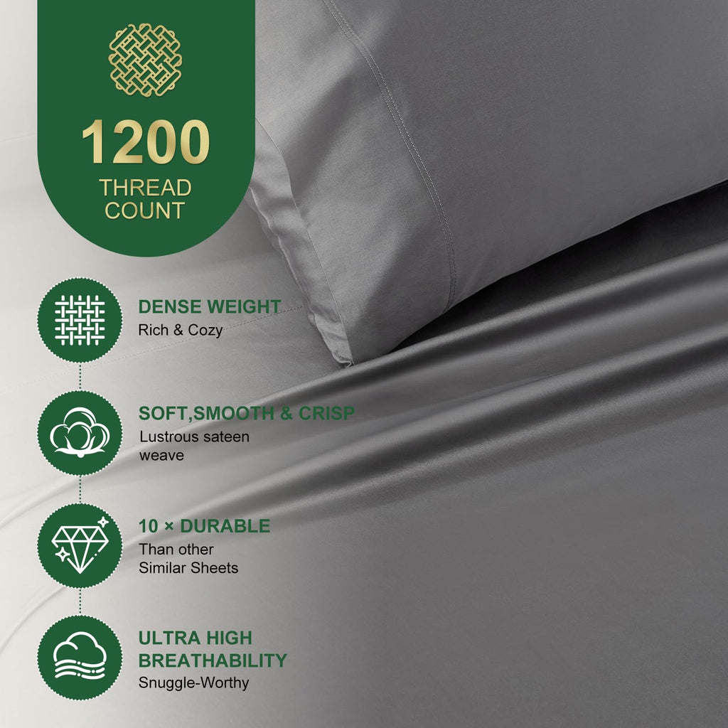 100% Egyptian Cotton Sheets Queen Size Set - 1200 Thread Count 6 PC