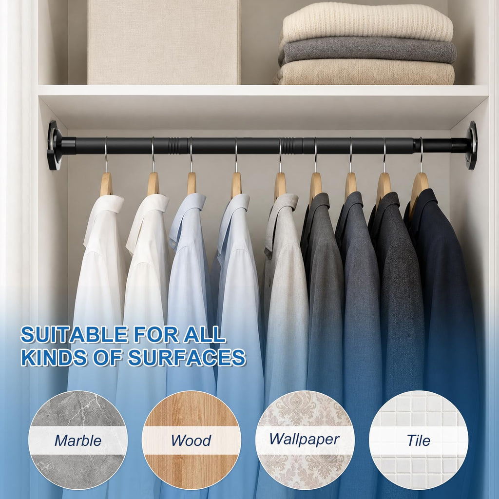 27.5-82" Closet Rod for Hanging Clothes with Wall Mount Brackets Adjustable