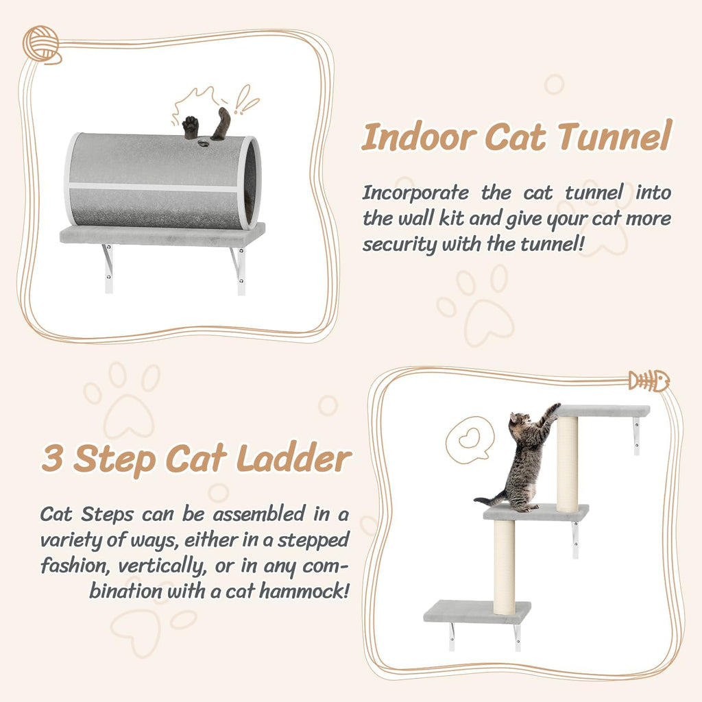 Cat Wall Shelves, 7 Pcs Wall-Mounted Cat Climber Set, Gray