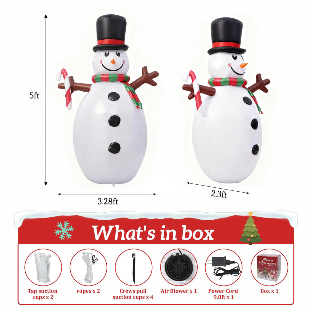 5FT Christmas Inflatables Outdoor Decoration, Snowman Inflatable Christmas Decorations Yard Decor Christmas Party