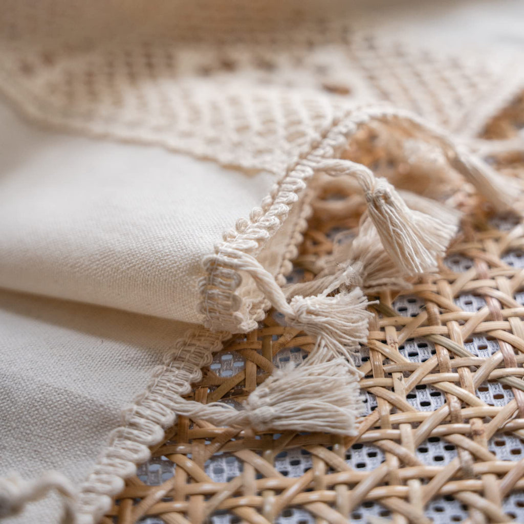 Boho Curtain Crochet Lace Patchwork Semi-Blackout Bohemian Handmade Tassels, Rod Pocket Window Treatment Vintage