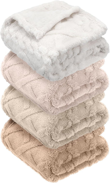 4 Pcs Fleece Baby Blankets 3D Plush Soft Newborn,Khaki Set