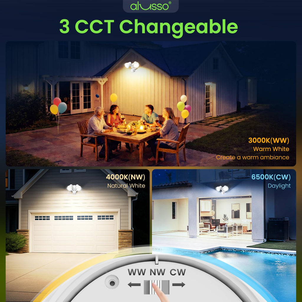 Motion Sensor Outdoor Lights, 30W Flood Lights Outdoor 120V, 3 Modes (Dusk to Dawn/Auto/On Time), 3CCT