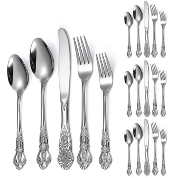 Retro Royal Silverware Silver Flatware Set for 4 Stainless Stainless Forks Spoons Knives 20 Pieces Retro Kitchen