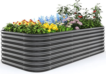 Galvanized Oval Raised Garden Bed Kit, 8x4x2 ft | Metal Planter Box Tall for Vegetables Outdoor Backyard