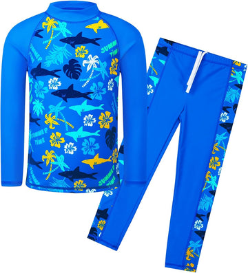 Boys Long Sleeve Rash Guard 2 Piece Swim Set UPF 50+