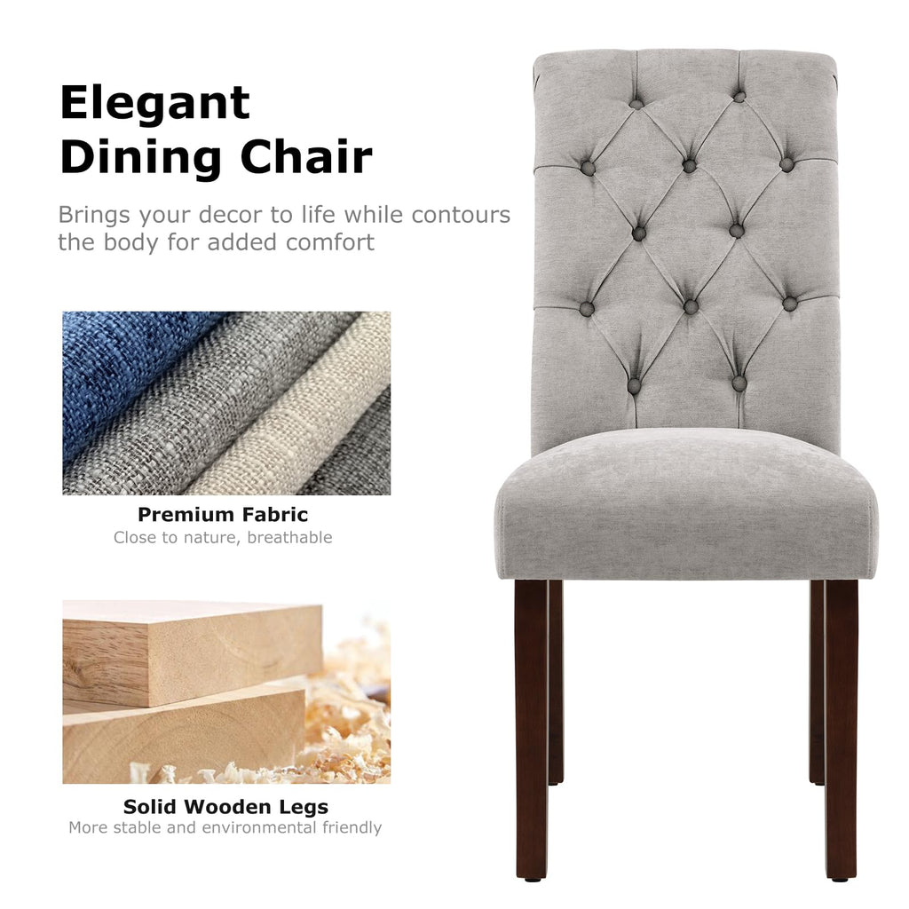 Button Tufted Dining Chairs Set of 6, Parsons Upholstered Fabric Dining Room Chair Kitchen Chairs with Wood Legs and