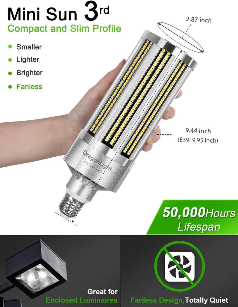 120W Commercial Grade Corn LED Light Bulb Fanless(400 Watt MH/HPS Replacement) E26/E39 Large Mogul Base LED Lamp