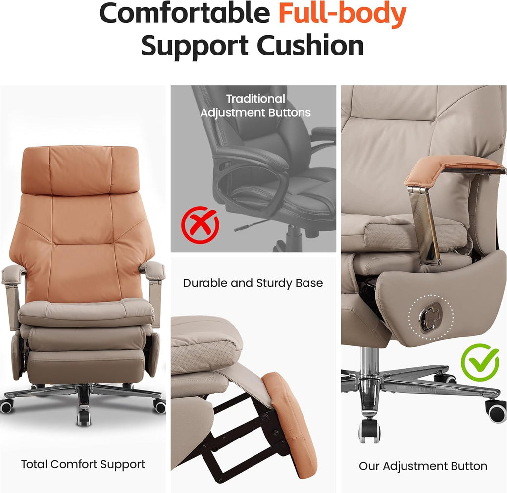 Big and Tall Executive Office Chairs with Footrest, Ergonomic 360° Swivel Desk Chair High Back Recliner, Manual 150°