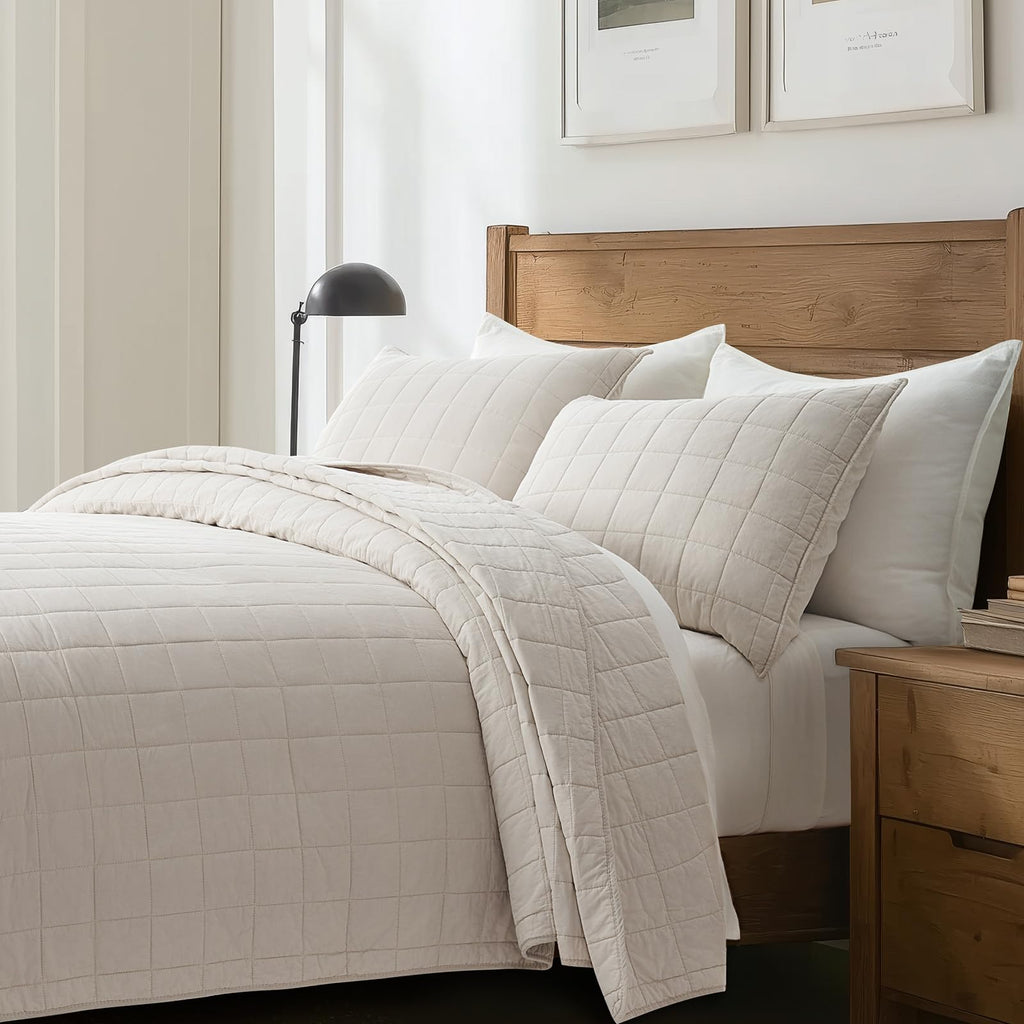 100% Cotton Box Stitch Quilt Set, Oversized King, Birch