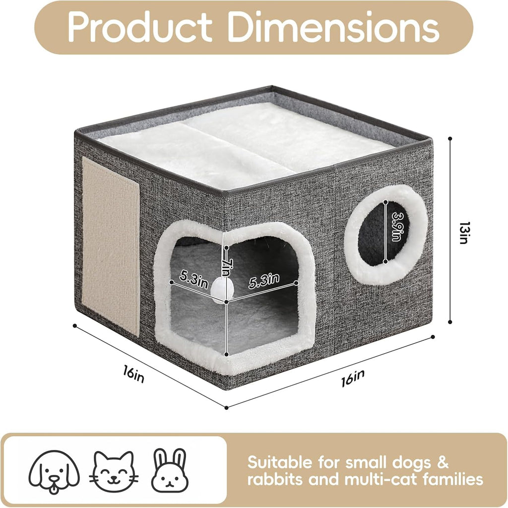 Cat Beds for Indoor Cats, Large Kitten Bed with Scratch Pad, Grey