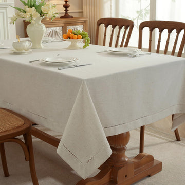 Linen Blend Rectangle Tablecloth - Handmade Hemstitch, 60" x 120"