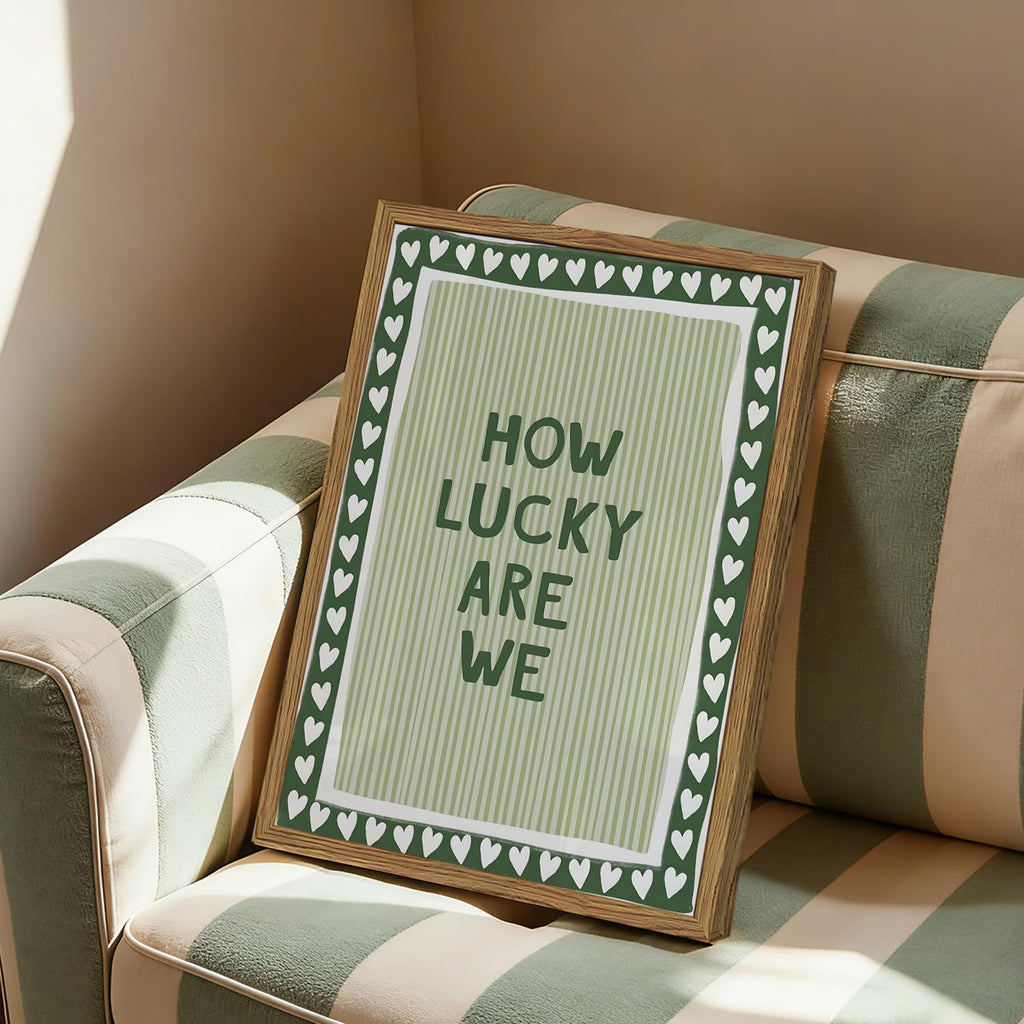 How Lucky Are We Wall Art, Inspirational Quote Sign Wall Decor Painting Vintage Positive Stripe Poster Canvas Prints