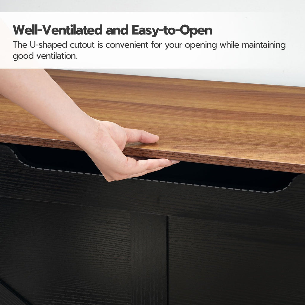 Storage Bench, 39.4" Retro Wooden Storage Chest with U-Shaped Cut-Out Pull, Safety Hinge, Supports 330 lb and Easy