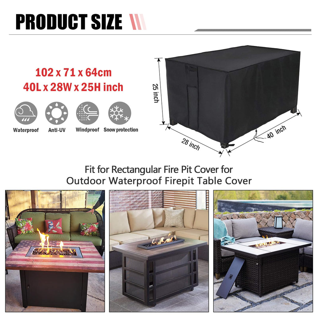 Rectangular Fire Pit Cover for Firepit Table, 40 x 28 x 25 Inch