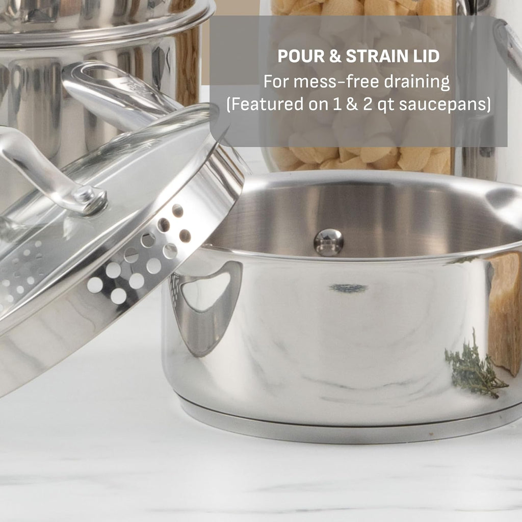 Gourmet 15-Piece Stainless Steel Pots and Pans Set, Induction Compatible