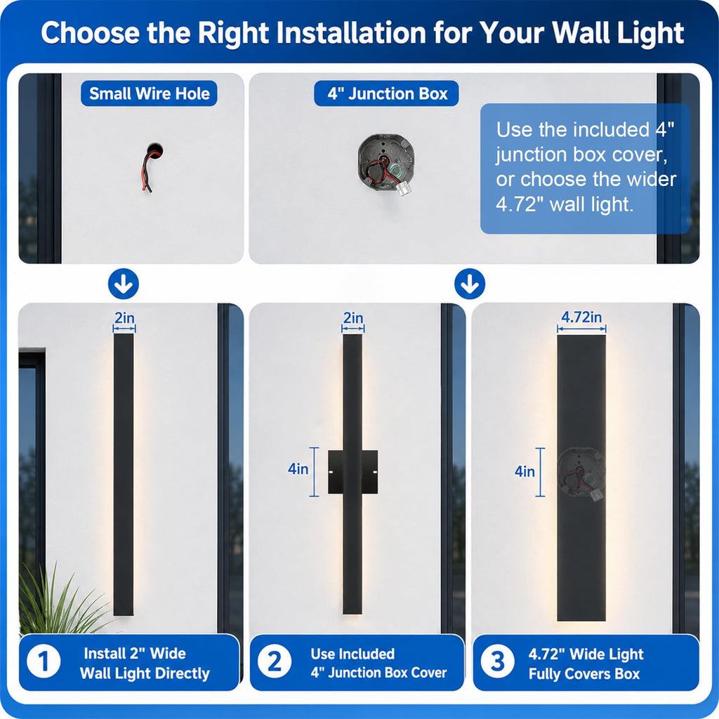 Outdoor Wall Light Fixture - 39inch Black Exterior Sconces, Outside Garage Exterior Lights, Dimmable Modern Outdoor
