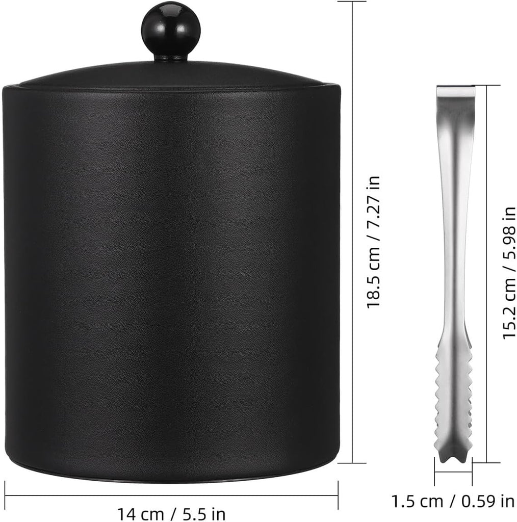Ice Bucket with Lid & Tong - Insulated Stainless Steel Ice Bucket for Cocktail Bar & Parties - Black Double-Wall Wine