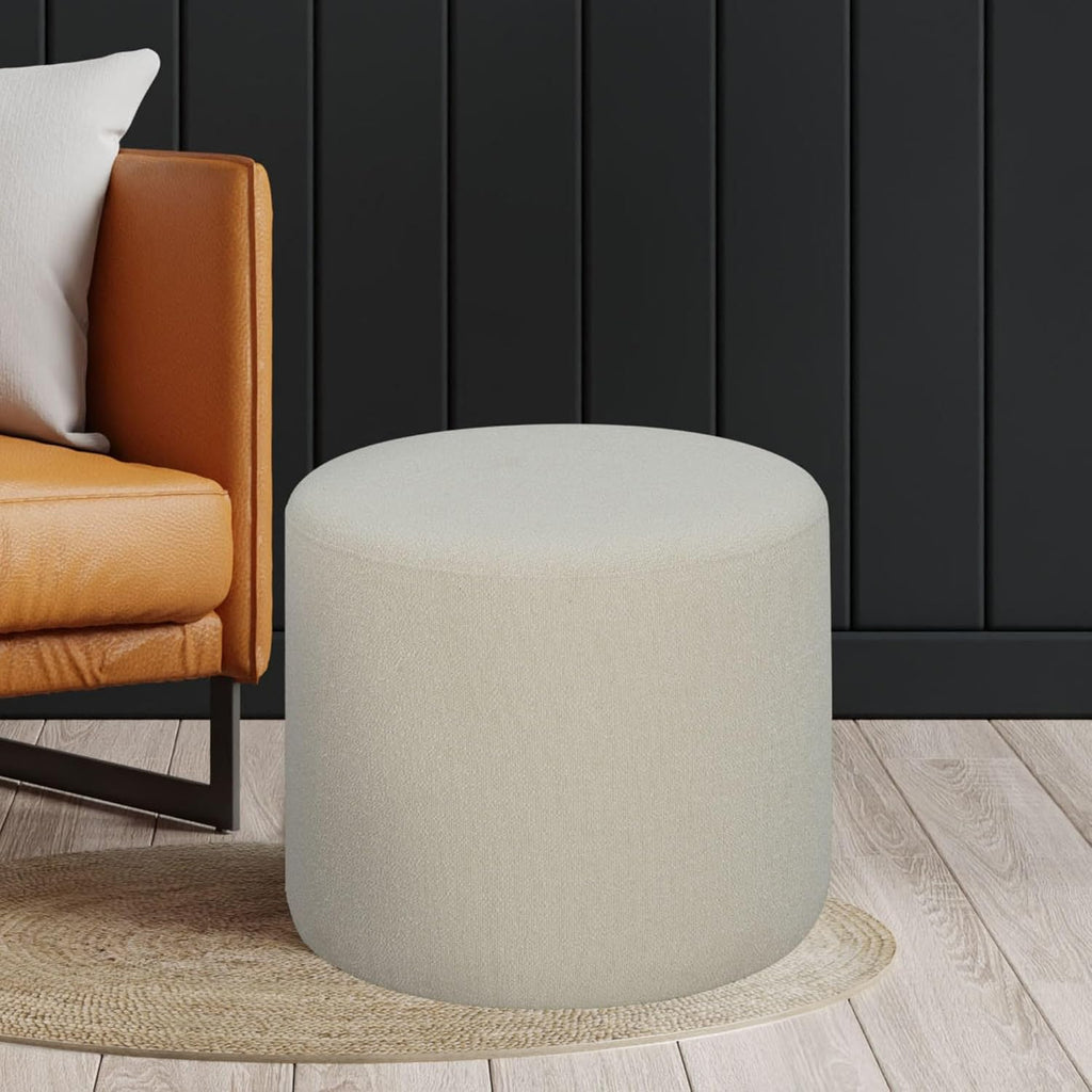 Wentworth 19" Round Ottoman, Urban Transitional, Fully Assembled, Soft Boucle Fabric, Snow