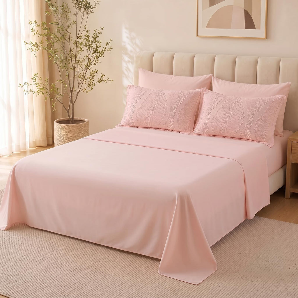 Queen Comforter Set Pink 7 Pieces Tufted Boho Comforter Set Leaves Floral Farmhouse Shabby Chic Bedding Sets for All