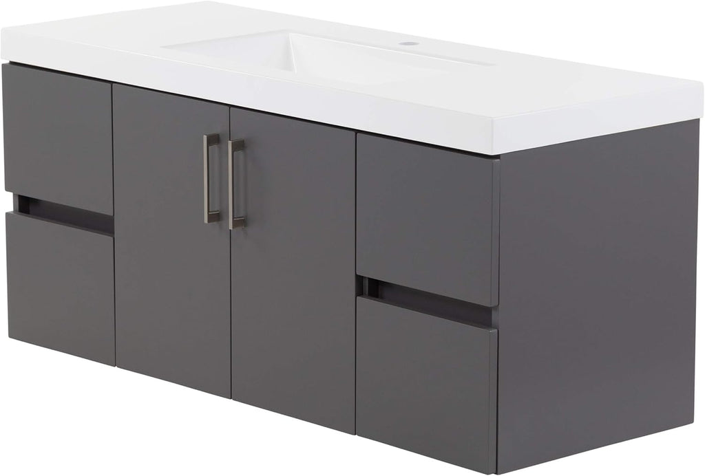Spring Mill Cabinets Innes 48 Inch Floating Bathroom Vanity with White Single Sink Top, 2-Door Cabinet