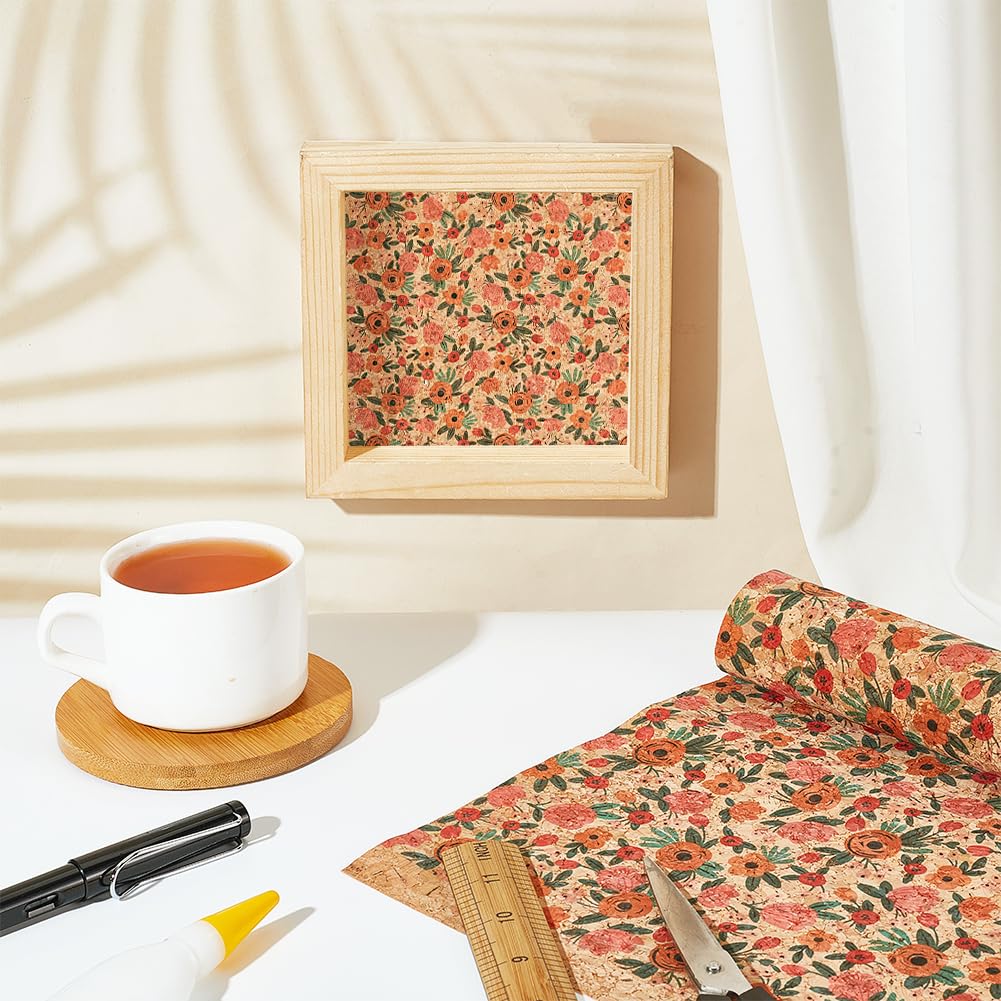 Cork Fabric 53x19.7 Flower Pattern Soft Cork Sheets Retro Thin Cork Ribbon for Sewing Cork Faux Leather with Camellia