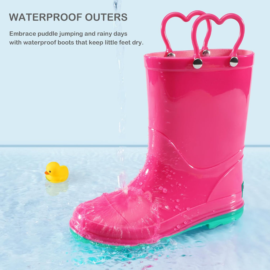 Girls Rain Boots with Easy-On Handles Kids Boys Boots