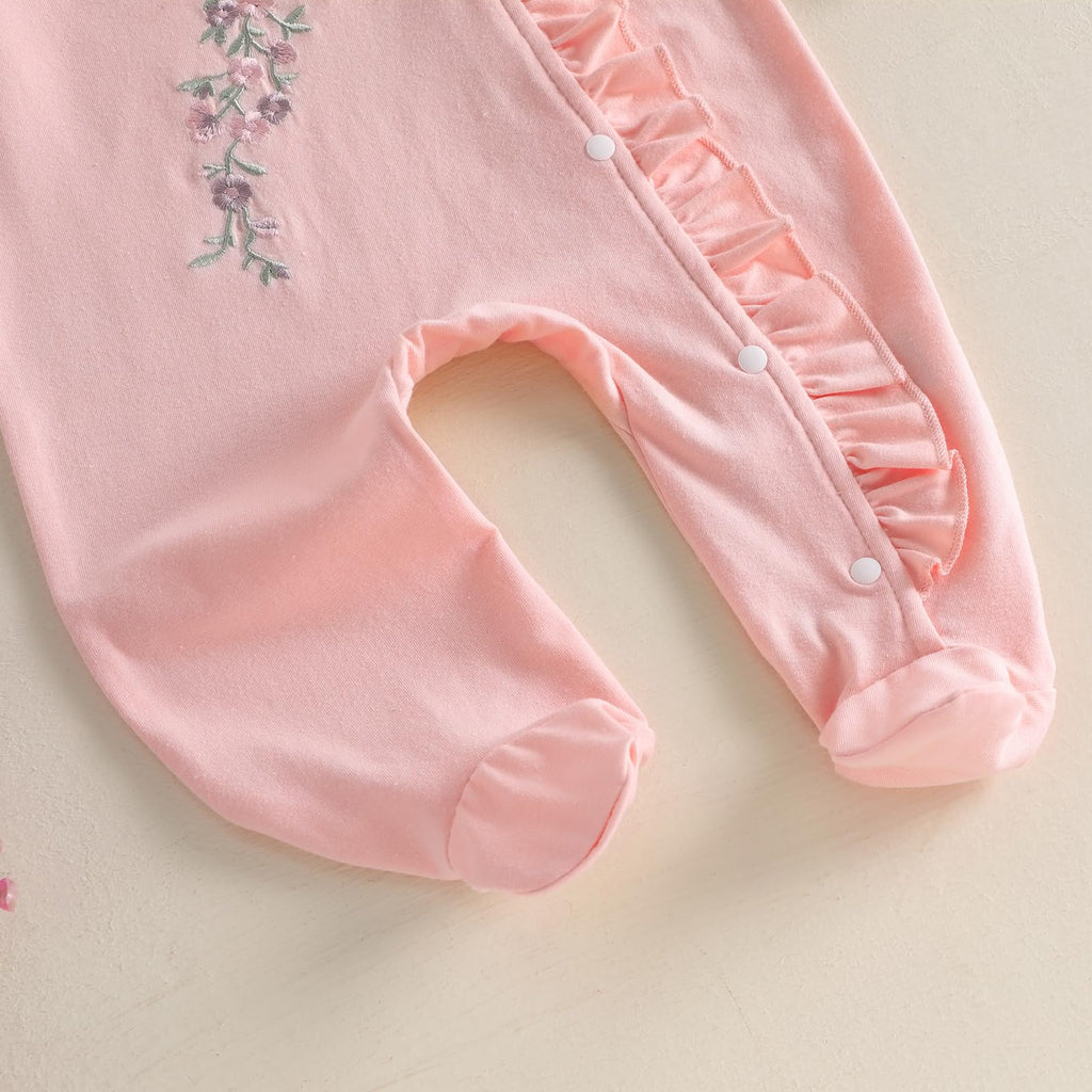 Newborn Girl Clothes Coming Home Outfit Jumpsuit (ruffle romper Hat Pink, Newborn)