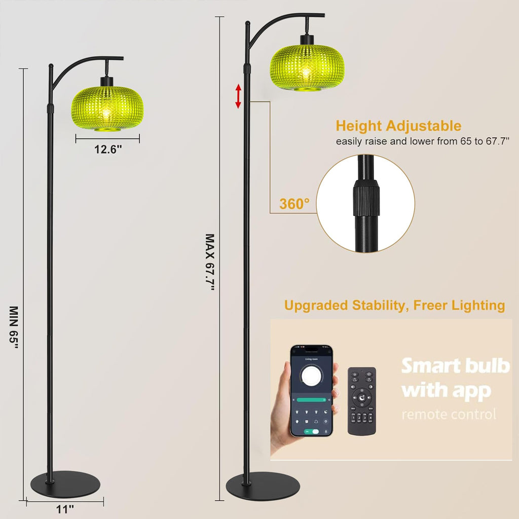 Modern Floor Lamp, Tall Standing Lamp Green Glass Shade