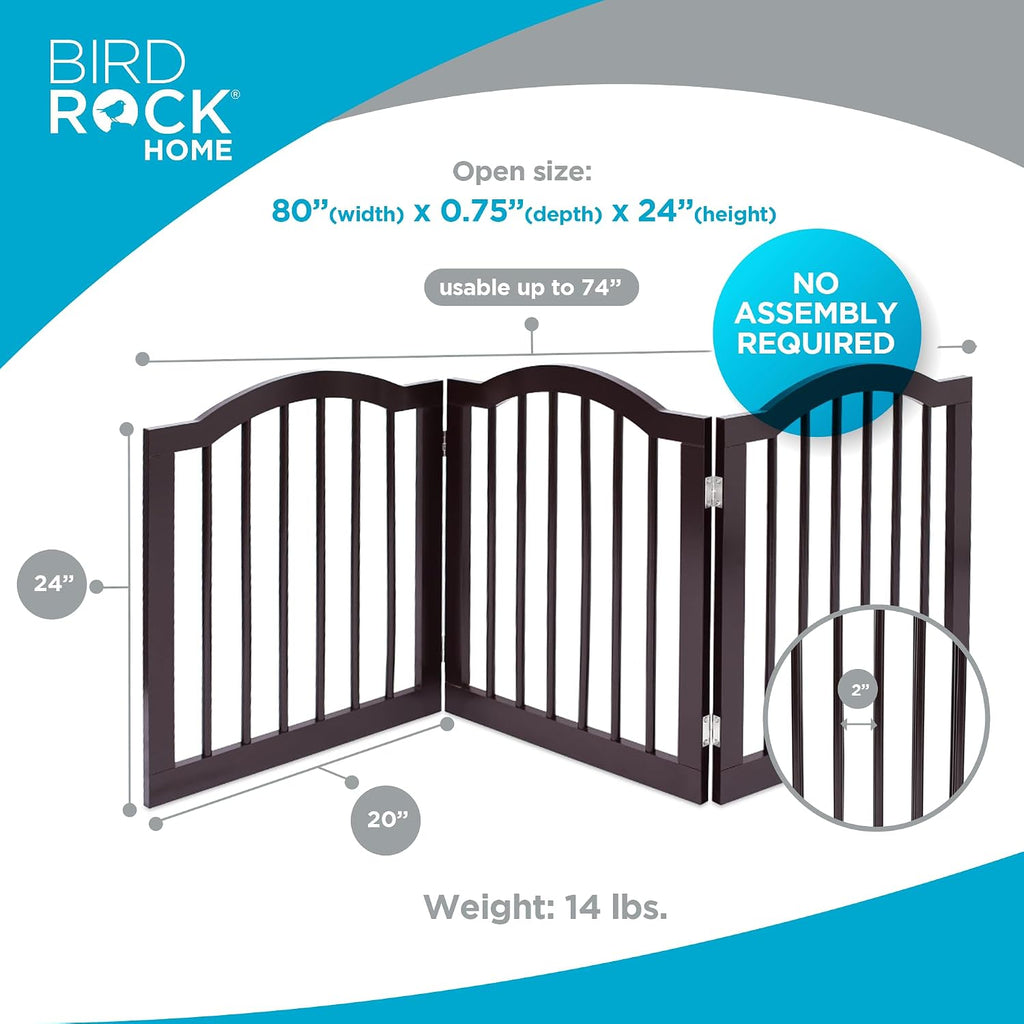 Arched Top Dog Gate | 4 Panel, 24" H Wooden Pet Barrier for Dogs or Cats | Freestanding Folding Room Divider