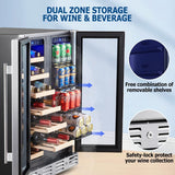 24 inch Wine Fridge Hold 21 Bottles and 75 Cans,Dual Zone Wine and Beverage Refr