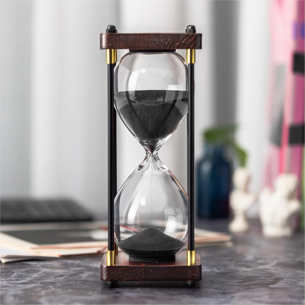 Hourglass Timer 60 Minute, Metal Wooden Sand Timer, Black