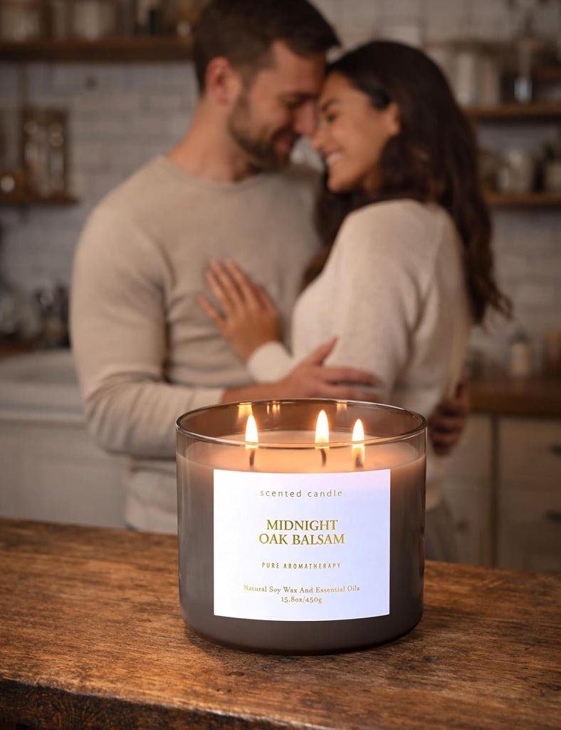 Midnight Oak Balsam 3-Wick Scented Candle, Large Woodsy Soy Candle 15.8 oz