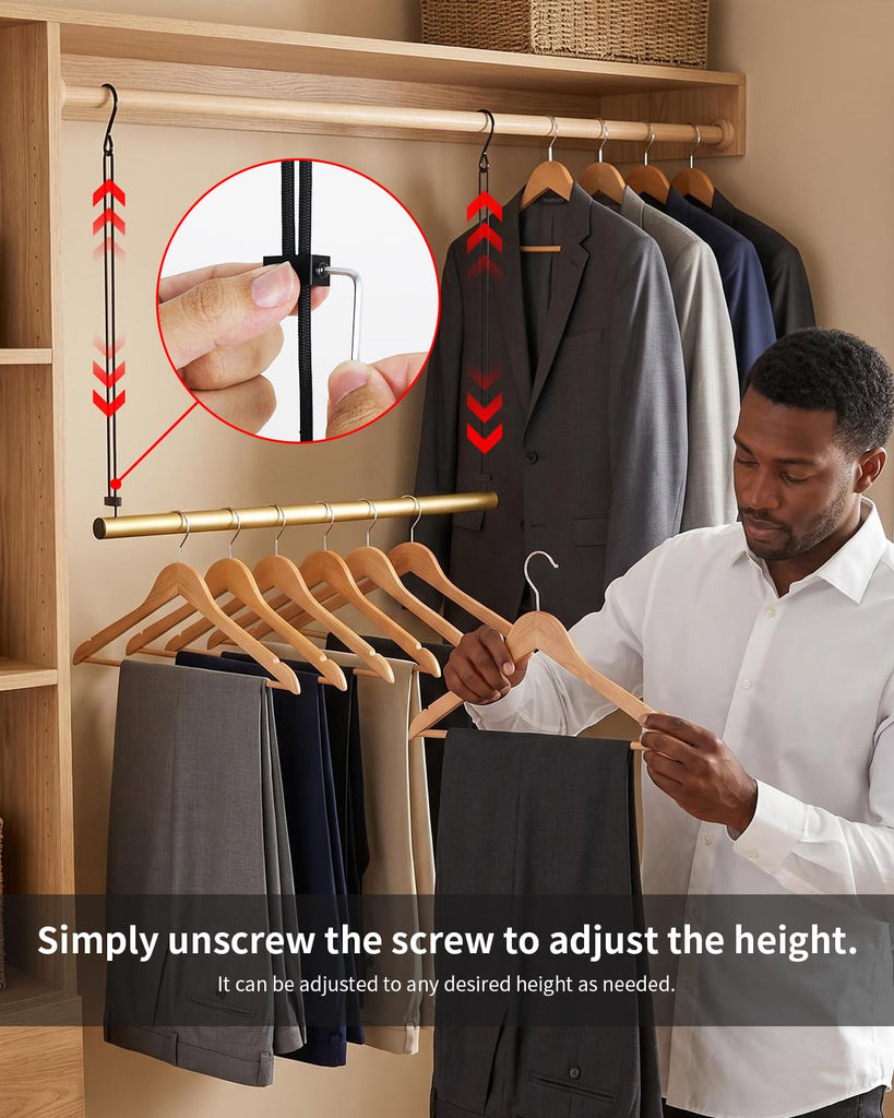 Adjustable Closet Hanging Rod 17-30" Gold Closet Rod Extender 2Pack