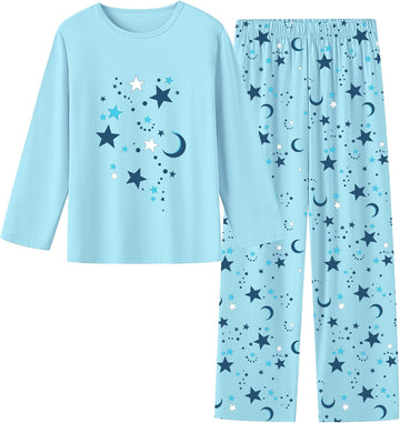 Piece Pajama Set for Girls, 100% Cotton Cartoon Pattern Sleepwear Pjs Set
