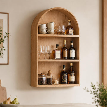Arched Wall Shelf, Solid Wood Wall Mounted Wine Rack, Floating Bar Shelves