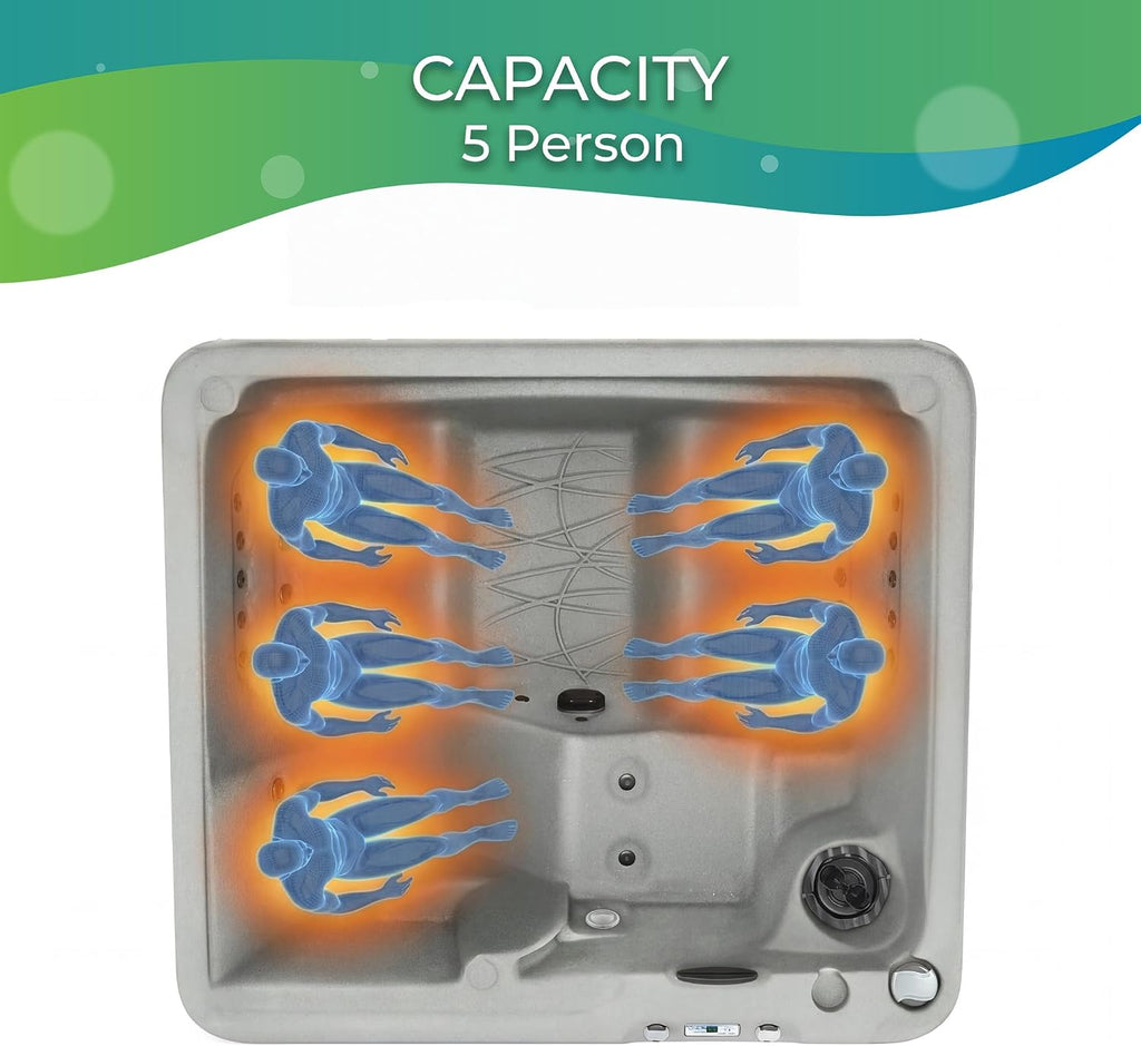 5-Person Plug & Play 28-Jet Hot Tub Spa and Thermal Cover, Sand | 28-Jet Square Outdoor Spa with Thermal Cover