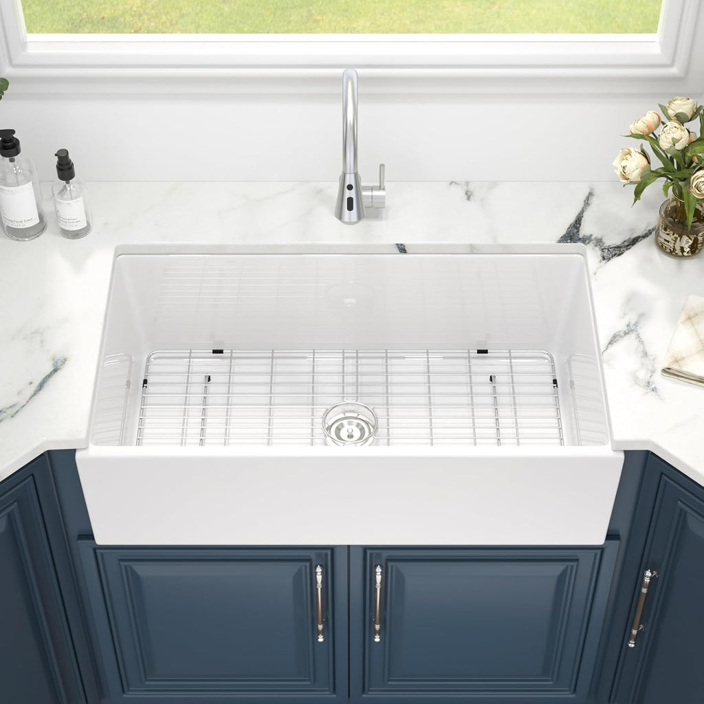 36 Inch White Farmhouse Sink - 36" x 20" Farm Kitchen Sink Undermount Singe Bowl Apron Front Fireclay Ceramic