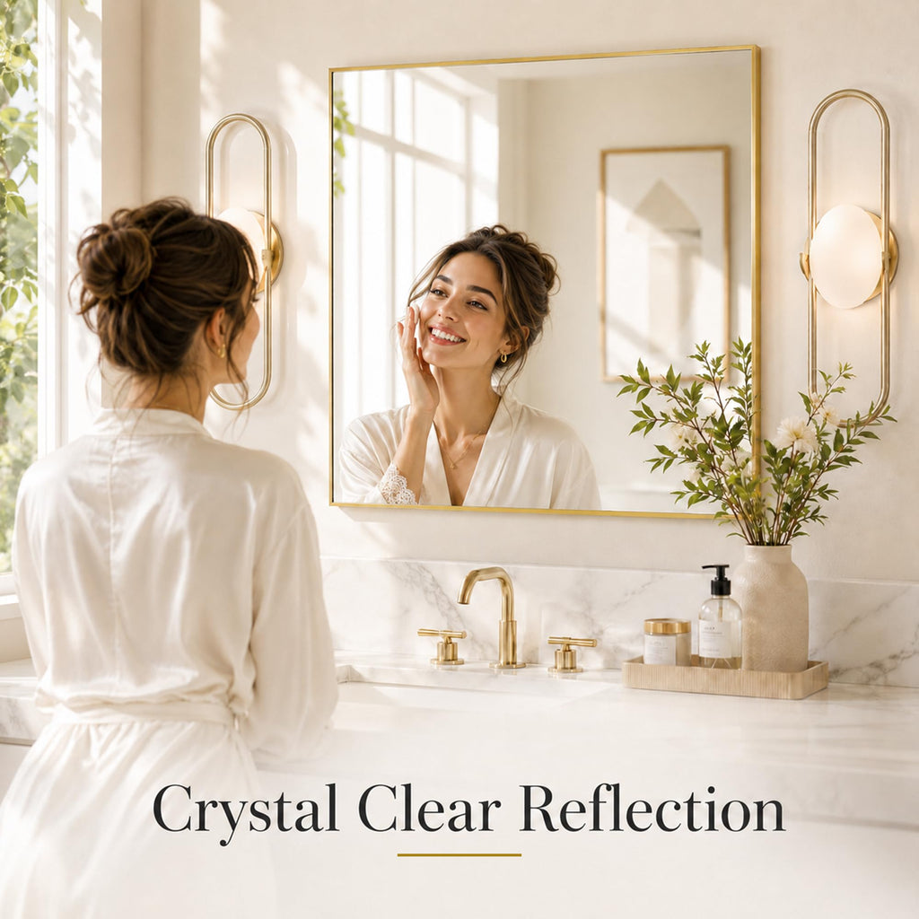 30x30 Inch Brushed Gold Square Bathroom Vanity Mirror