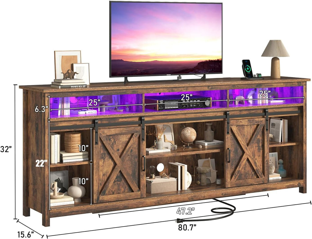Farmhouse TV Stand for 90/85 Inch TV with Power Outlet, Entertainment Center with Storage and Sliding Barn Doors