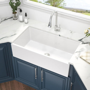 36 Inch White Farmhouse Sink - 36" x 20" Farm Kitchen Sink Undermount Singe Bowl Apron Front Fireclay Ceramic