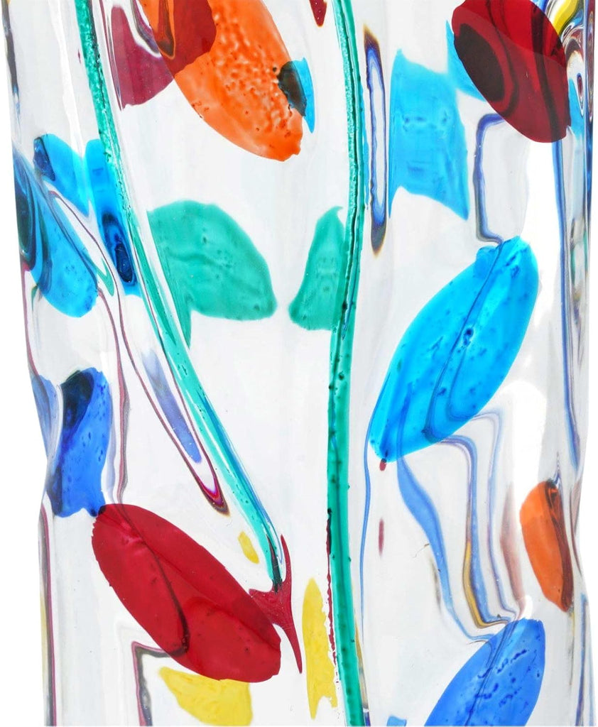 Murano Italian Crystal Flower Vase - Multicolor Tree Leaves Branches Design - Made in Venice, Italy 7-1/2 Inch Tall