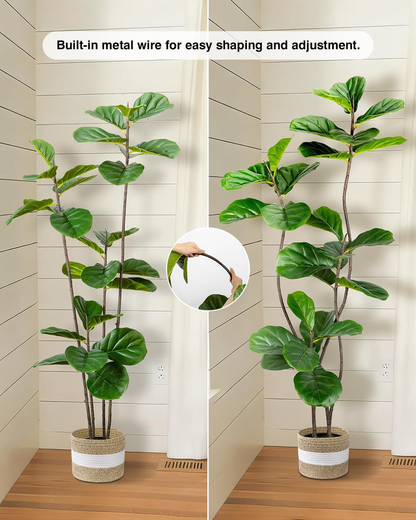 Artificial Fiddle Leaf Fig Tree 5FT with Cotton Basket