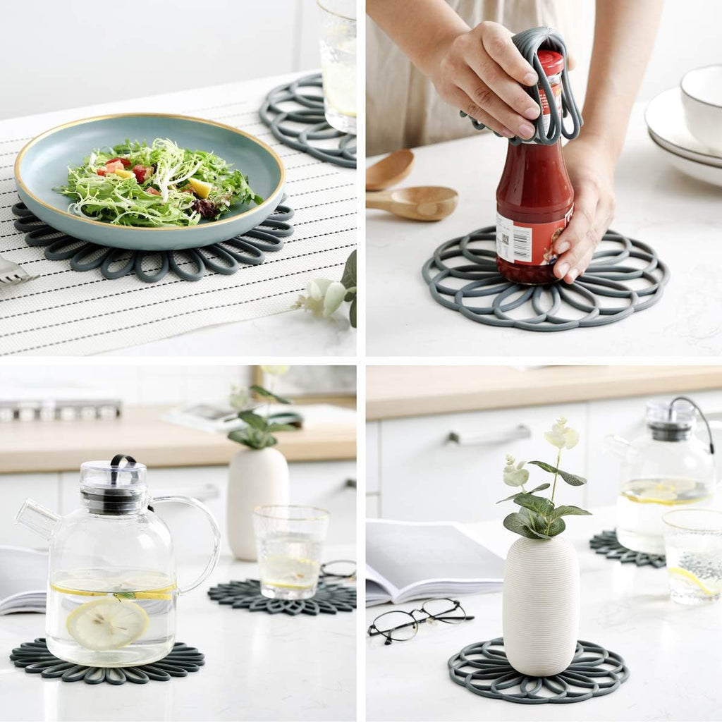 Silicone Trivet Mat - Non-Slip & Heat Resistant Modern Kitchen Hot Pads for Table & Countertop - Trivet - Set of 3